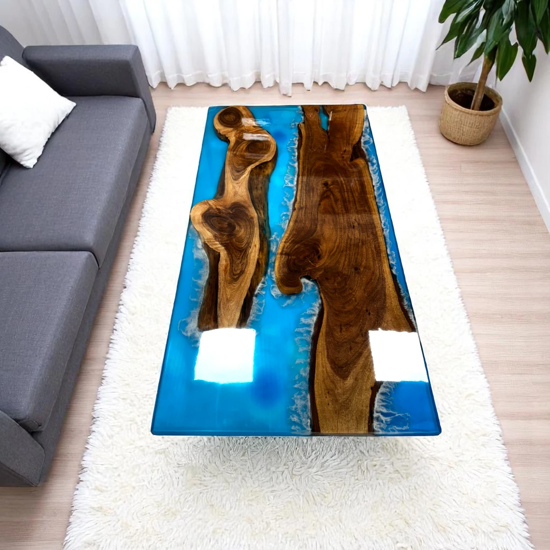Dark Wood Dining Table with Epoxy Resin Finish – Handcrafted